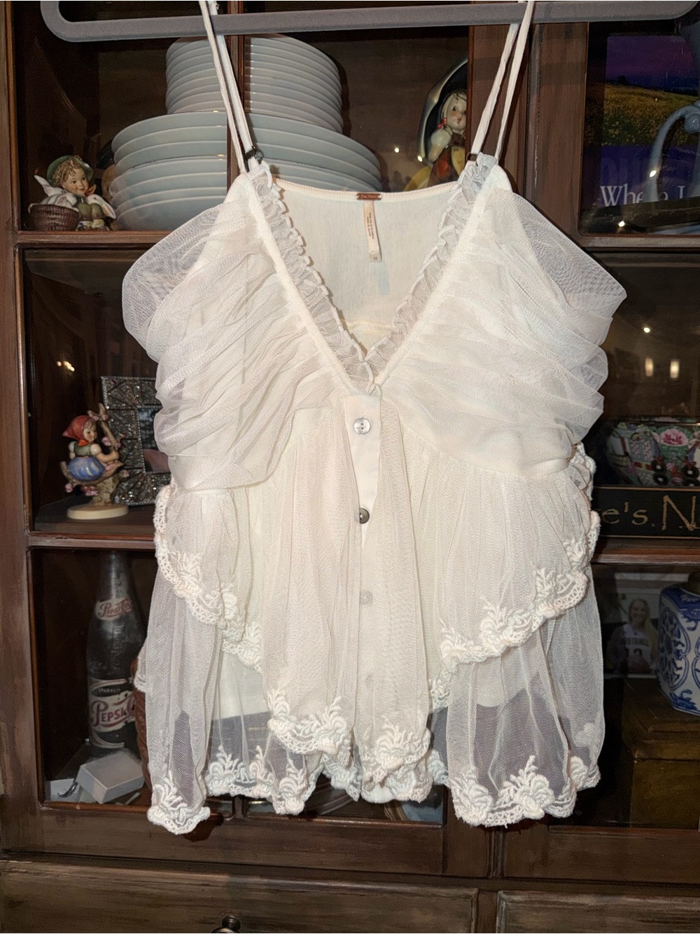Free People White Sheer Ruffled Lace Cami Top